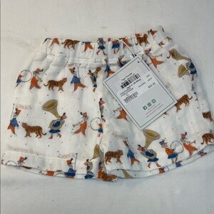 NWT White Shorts with Orange & Blue Parade Print muslin Sz 2T